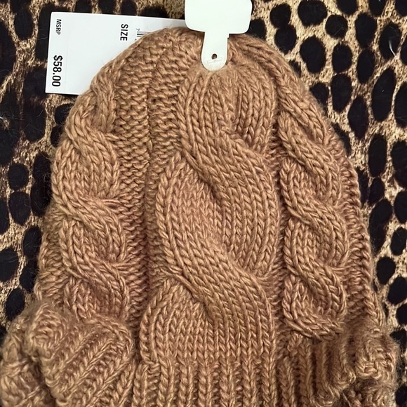 Brand New Michael Kors Cable Knit Winter Beanie Hat w/ Rib Brim Bill Camel